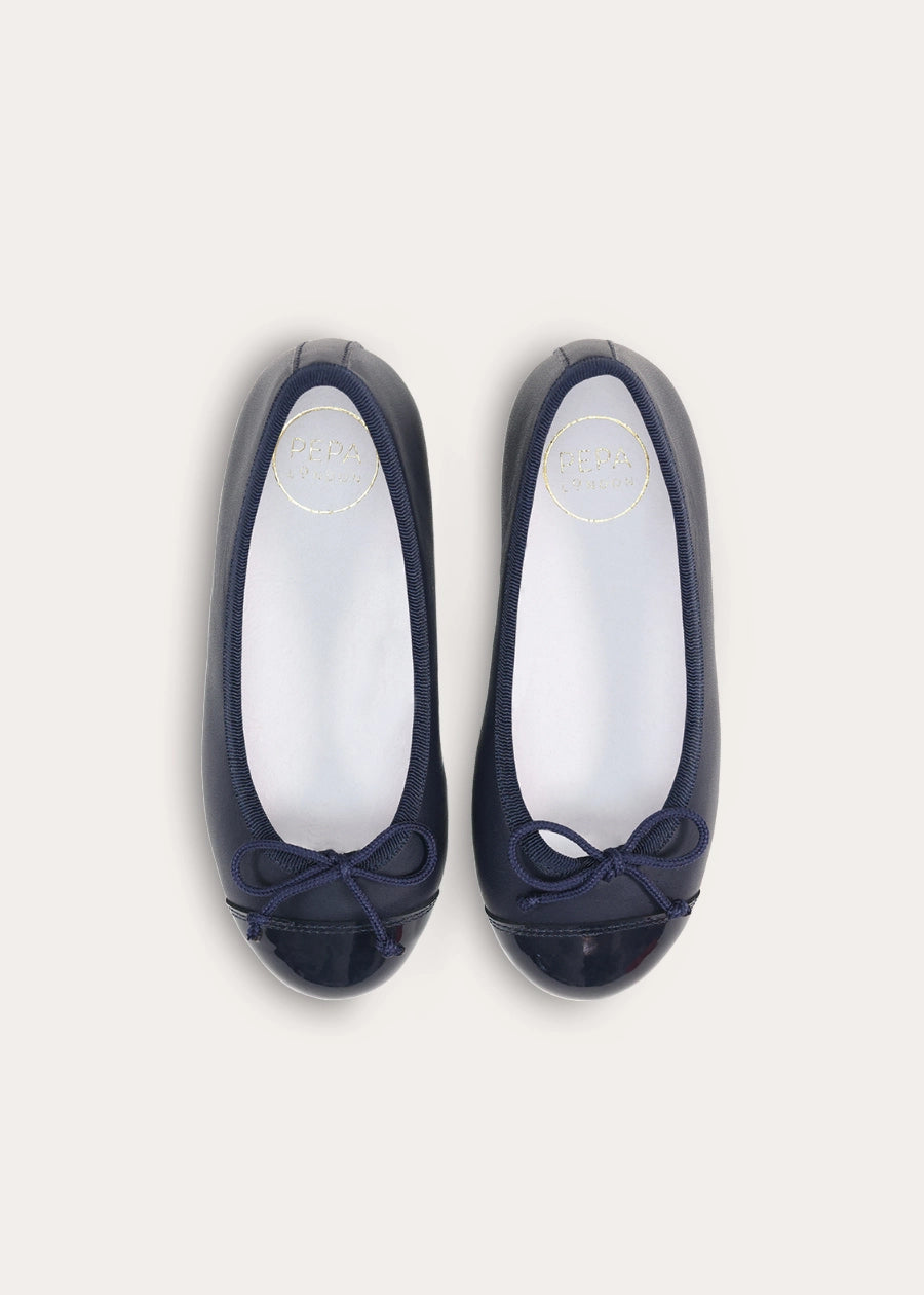 Patent Leather Ballerina Shoes in Navy (24-36EU) Shoes from Pepa London