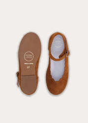 Suede Camel Brogue Detail Mary Jane Shoes in Camel (24-36EU) Shoes from Pepa London