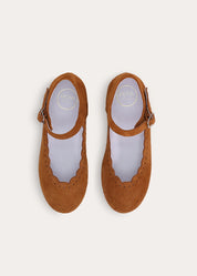Suede Camel Brogue Detail Mary Jane Shoes in Camel (24-36EU) Shoes from Pepa London
