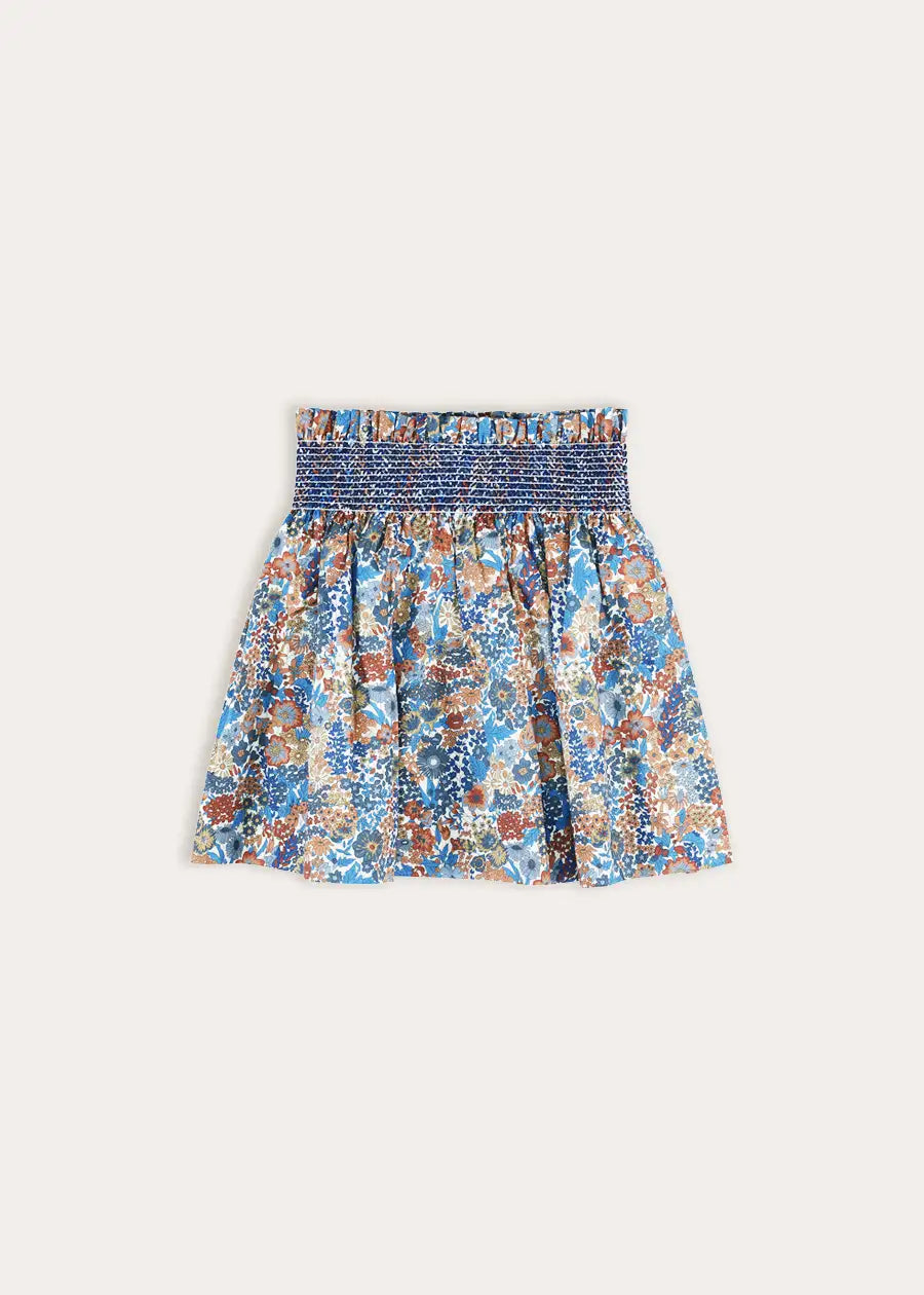 Margaret Annie Floral Elasticated Waist Skirt Made With Liberty Fabric in Blue (3-10yrs) Skirts from Pepa London