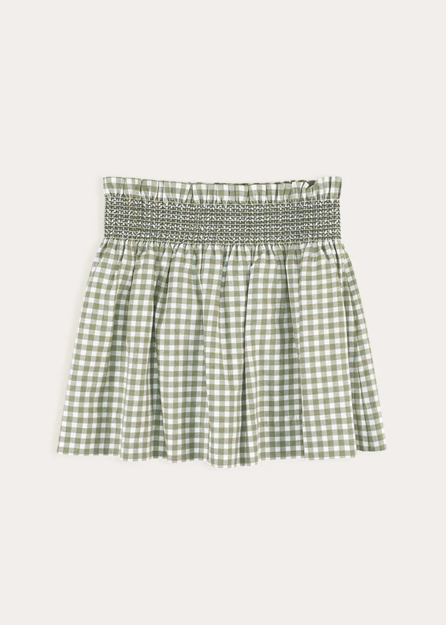 Westbury Gingham Elasticated Waist Skirt in Green (3-10yrs)