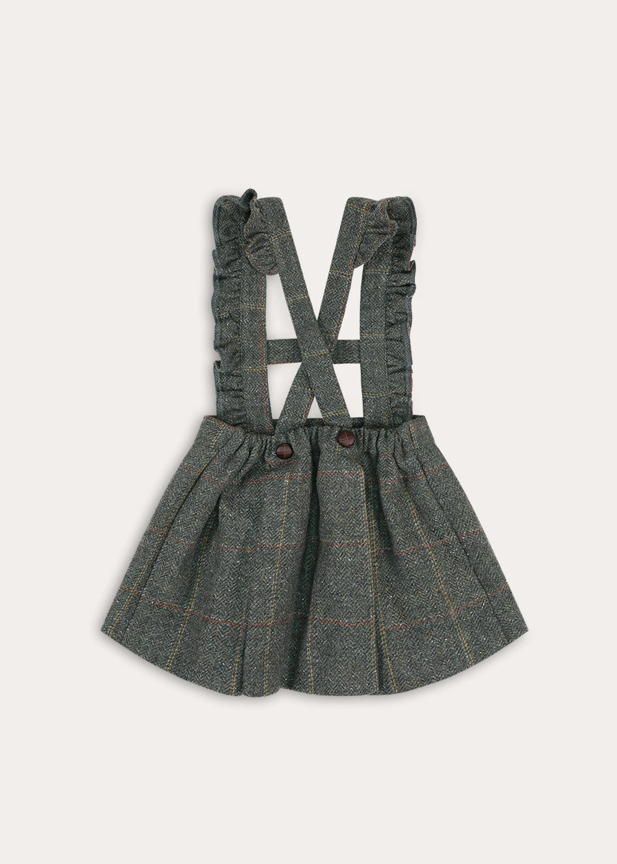 Harrington Tweed Skirt With Ruffle Braces in Brown (18mths-6yrs) Skirts from Pepa London