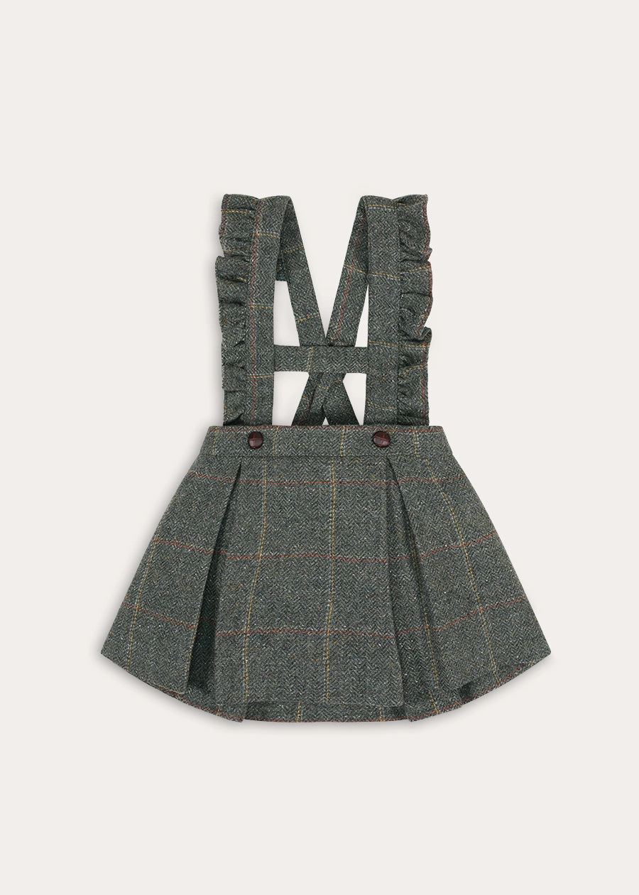 Harrington Tweed Skirt With Ruffle Braces in Brown (18mths-6yrs) Skirts from Pepa London