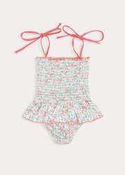 Violet Floral Smocked Swimsuit in Pink (2-10yrs) Swimwear from Pepa London