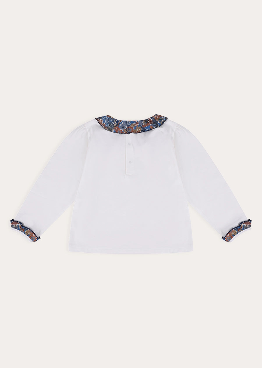 Margaret Annie Floral Ruffle Collar Top in Blue (2-10yrs) Tops & Bodysuits from Pepa London