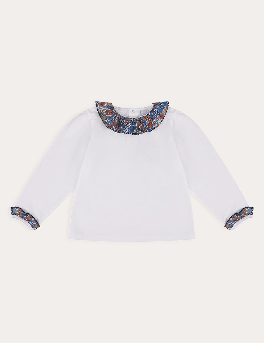 Margaret Annie Floral Ruffle Collar Top in Blue (2-10yrs) Tops & Bodysuits from Pepa London