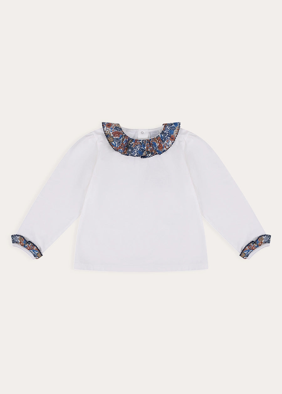 Margaret Annie Floral Ruffle Collar Top in Blue (2-10yrs) Tops & Bodysuits from Pepa London