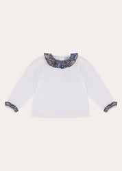 Margaret Annie Floral Ruffle Collar Top in Blue (2-10yrs) Tops & Bodysuits from Pepa London