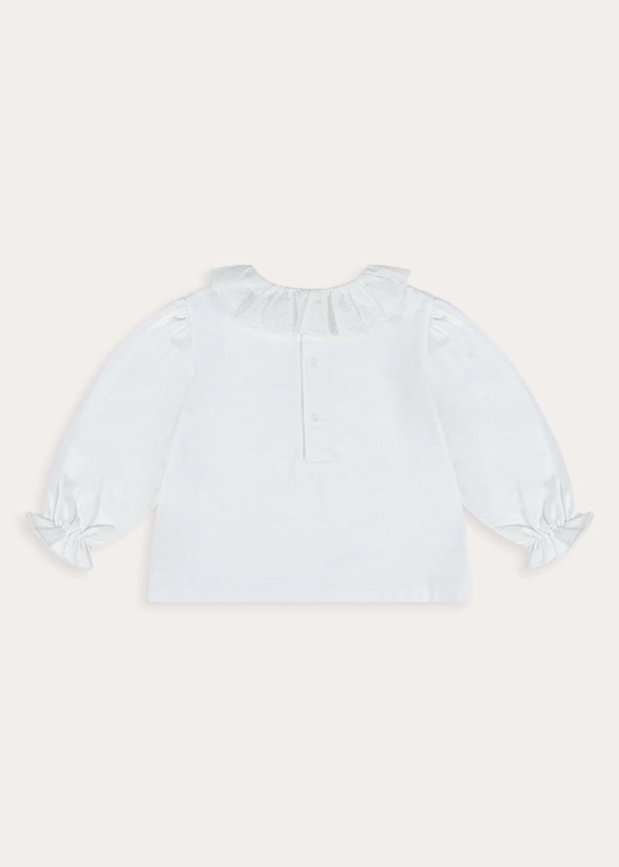 Lace Frill Collar Long Sleeve Top in White (18mths-10yrs) Tops & Bodysuits from Pepa London