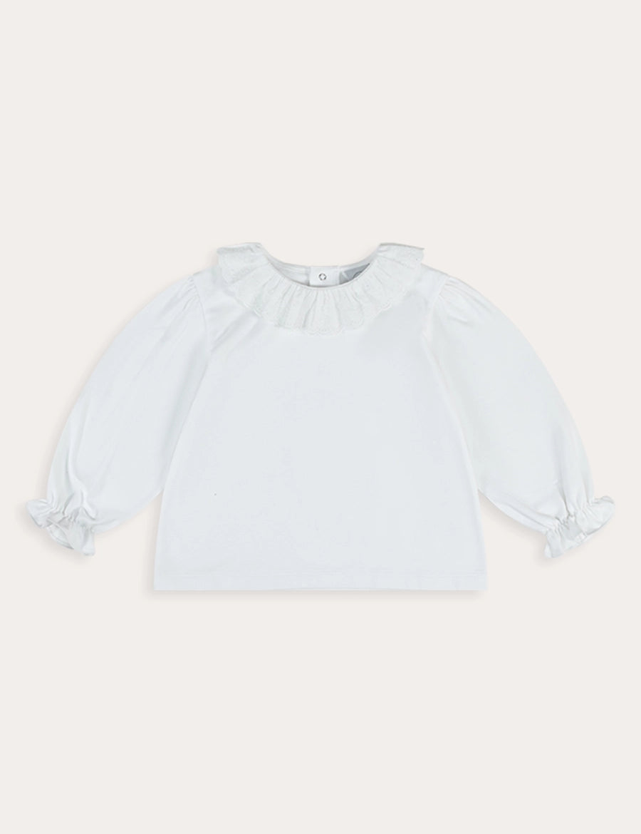 Lace Frill Collar Long Sleeve Top in White (18mths-10yrs) Tops & Bodysuits from Pepa London