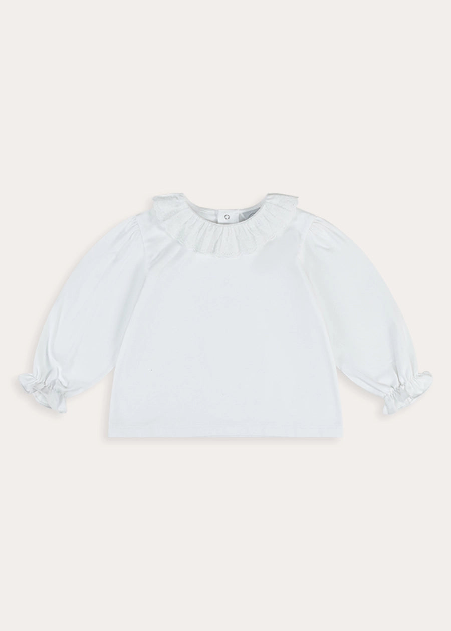 Lace Frill Collar Long Sleeve Top in White (18mths-10yrs) Tops & Bodysuits from Pepa London