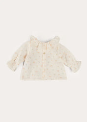 Esme Floral Ruffle Collar Long Sleeve Blouse in White (1-12mths) BLOUSES from Pepa London