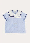 Lyall Stripe Anchor Motif Mariner Collar Short Sleeve Shirt in Blue (12mths-6yrs) SHIRTS from Pepa London