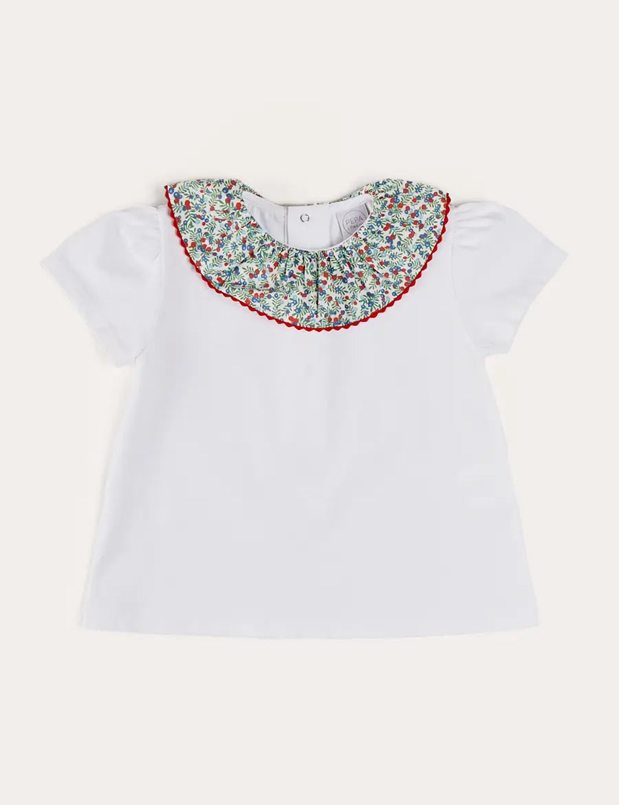 Evelyn Floral Ruffle Collar Top in Red (2-10yrs) TOPS & BODYSUITS from Pepa London
