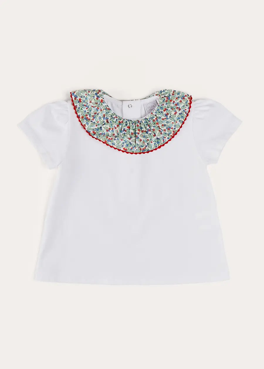 Evelyn Floral Ruffle Collar Top in Red (2-10yrs) TOPS & BODYSUITS from Pepa London