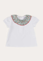 Evelyn Floral Ruffle Collar Top in Red (2-10yrs) TOPS & BODYSUITS from Pepa London