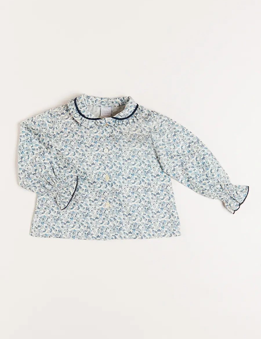 Evelyn Floral Long Sleeve Blouse in Blue (3-10yrs) Blouses  from Pepa London