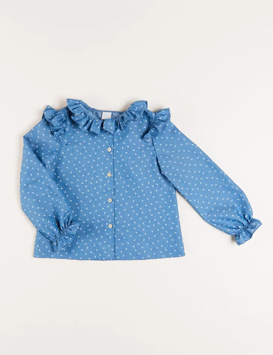 Mabel Floral Long Sleeve Blouses in Denim Blue (4-10yrs) Blouses  from Pepa London