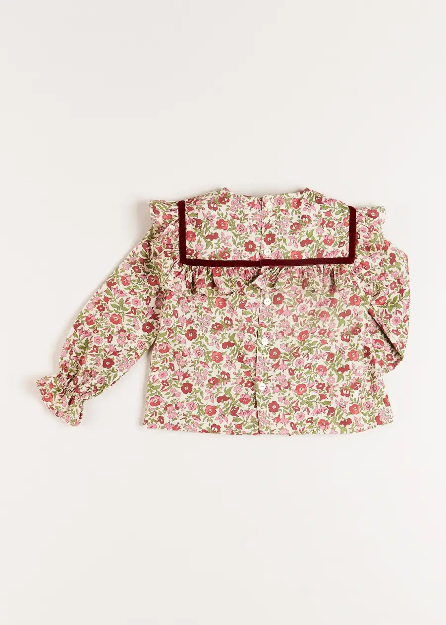 Daphne Floral Long Sleeve Blouse in Pink (12mths-10yrs) Blouses  from Pepa London