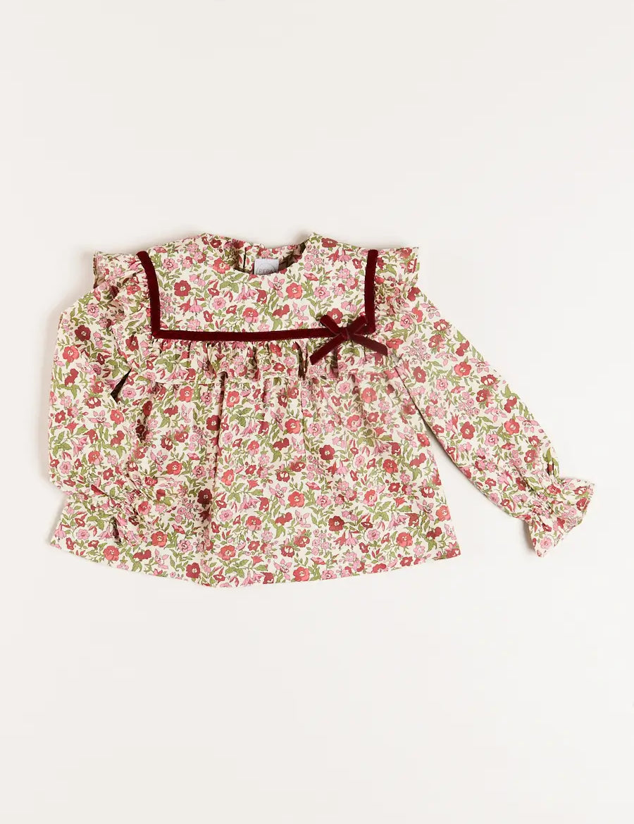 Daphne Floral Long Sleeve Blouse in Pink (12mths-10yrs) Blouses  from Pepa London