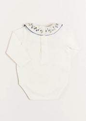 Floral Embroidered Collar Long Sleeve Bodysuit in Blue (1mth-3yrs) Tops & Bodysuits  from Pepa London