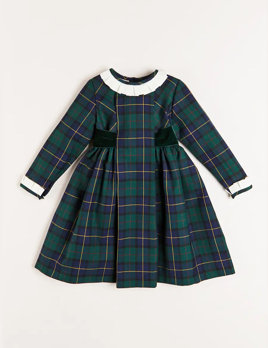 Windsor Tartan Dress in Green (12mths-10yrs) Dresses  from Pepa London