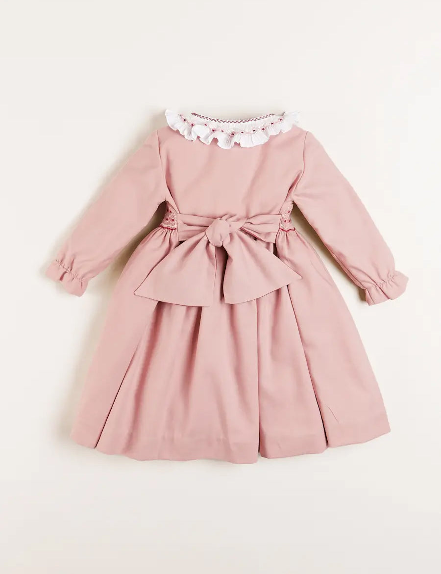 Hand Smocked Double Breasted Long Sleeve Dress in Pink (12mths-10yrs) Dresses  from Pepa London