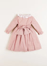 Handsmocked Double Breasted Long Sleeve Dress in Pink (12mths-10yrs) Dresses  from Pepa London