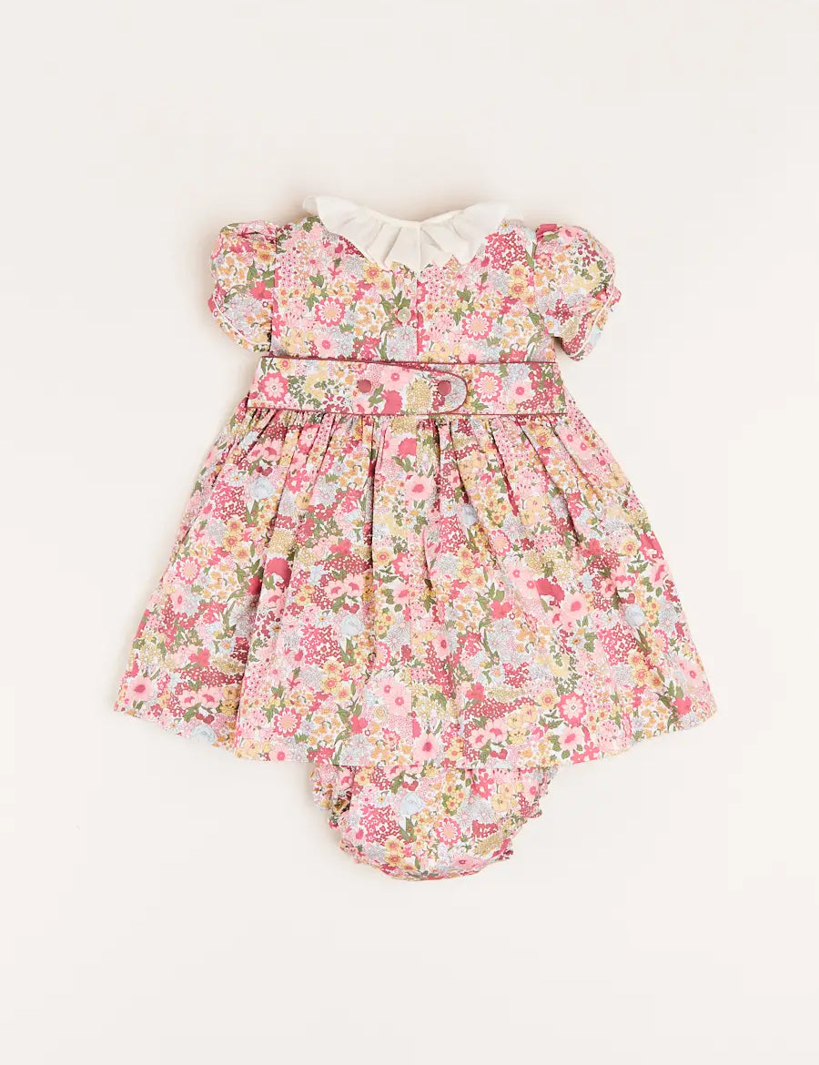Florence Floral Hand Smocked Short Sleeve Dress with Bloomer in Pink (6mths-3yrs) DRESSES from Pepa London