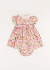 Florence Floral Handsmocked Short Sleeve Dress with Bloomer in Pink (6mths-3yrs)   from Pepa London