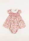 Florence Floral Handsmocked Short Sleeve Dress with Bloomer in Pink (6mths-3yrs)   from Pepa London