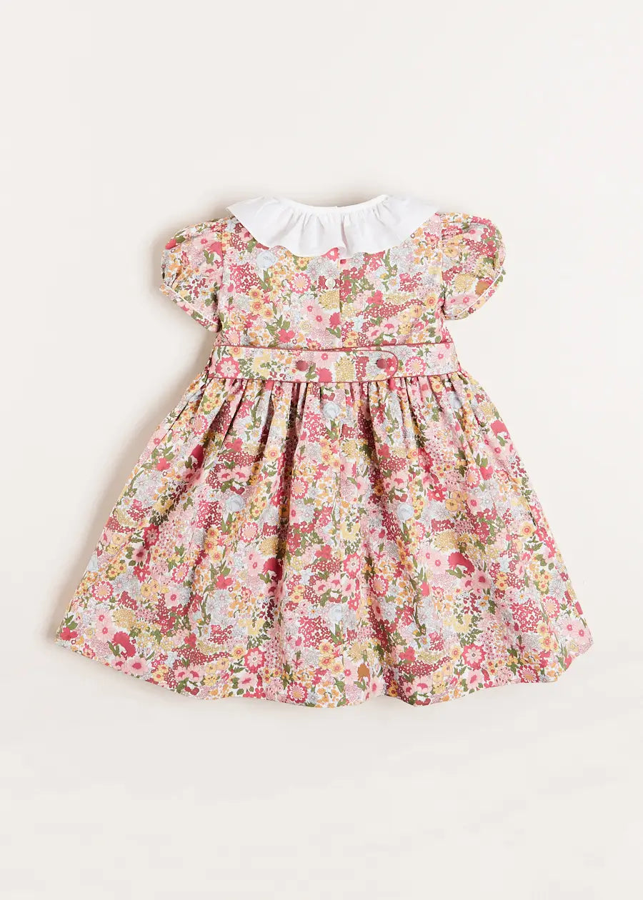 Florence Floral Hand Smocked Short Sleeve Dress in Pink (18mths-10yrs) DRESSES from Pepa London