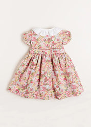 Florence Floral Hand Smocked Short Sleeve Dress in Pink (18mths-10yrs) DRESSES from Pepa London