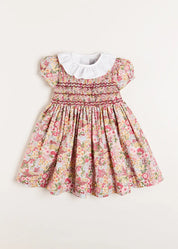 Florence Floral Hand Smocked Short Sleeve Dress in Pink (18mths-10yrs) DRESSES from Pepa London