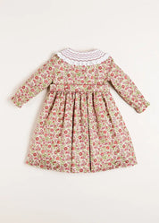 Daphne Floral Hand Smocked Double Breasted Dress in Pink (18mths-10yrs) Dresses  from Pepa London