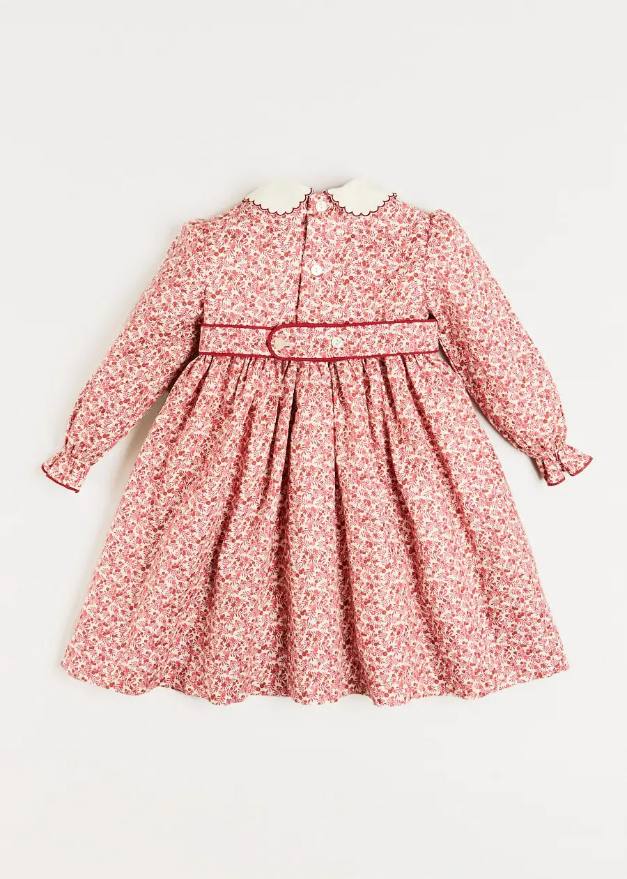 Evelyn Floral Hand Smocked Long Sleeve Dress in Pink (12mths-6yrs) Dresses  from Pepa London