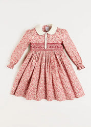 Evelyn Floral Hand Smocked Long Sleeve Dress in Pink (12mths-6yrs) Dresses  from Pepa London