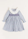 Penelope Floral Handsmocked Long Sleeve Dress in Navy (12mths-10yrs) Dresses  from Pepa London