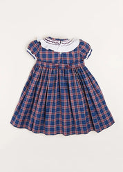 Eaton Checked Hand Smocked Short Sleeve Dress in Navy (12mths-10yrs) Dresses  from Pepa London