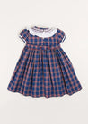 Eaton Checked Handsmocked Short Sleeve Dress in Navy (12mths-10yrs) Dresses  from Pepa London