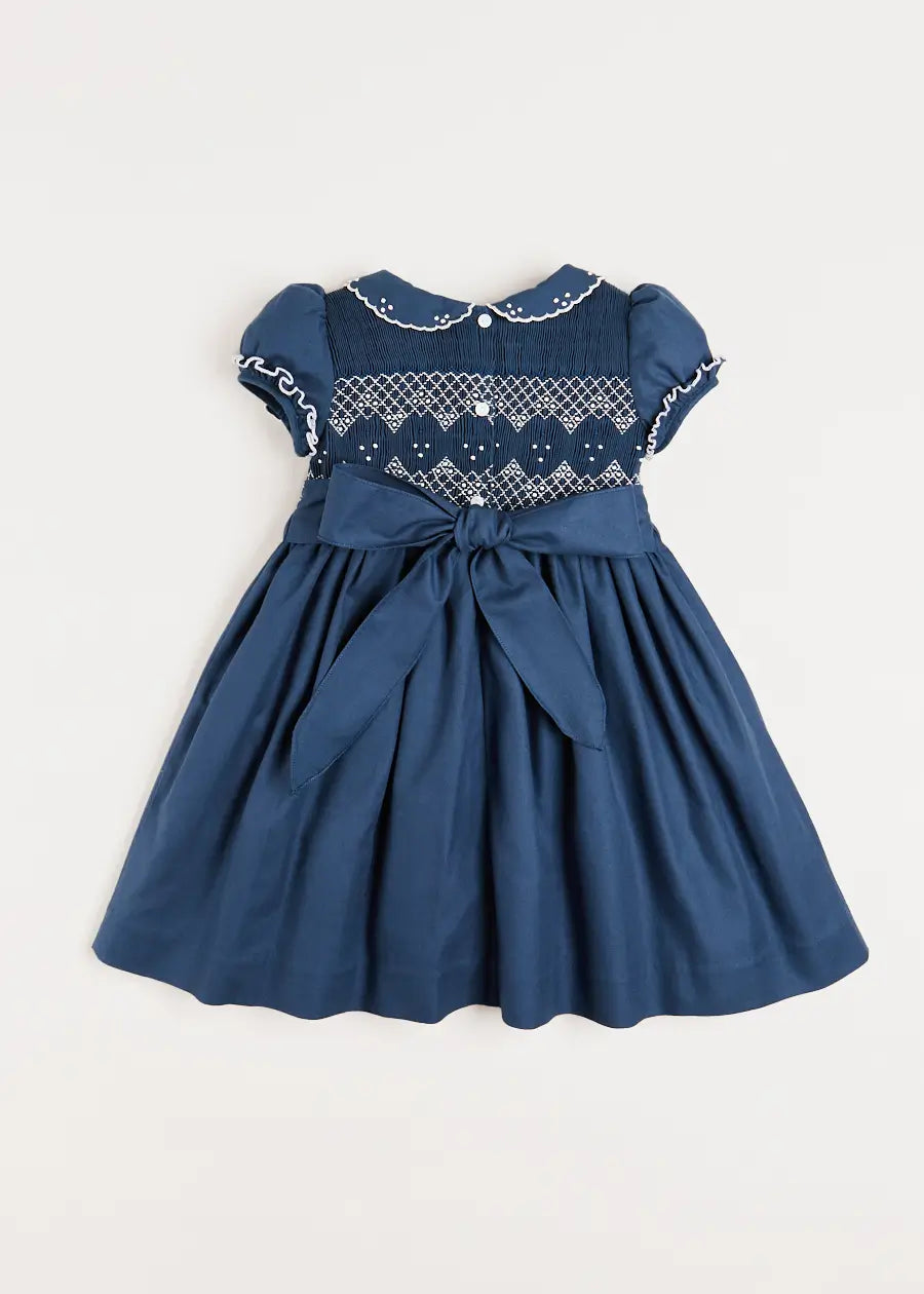 Hand Smocked Short Sleeve Dress in French Blue Pepa London Hand Smocked Short Sleeve Dress in French Blue Pepa London