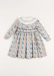 Emilia Floral Hand Smocked Long Sleeve Dress in Burgundy (12mths-10yrs) Dresses  from Pepa London