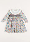 Emilia Floral Handsmocked Long Sleeve Dress in Burgundy (12mths-10yrs) Dresses  from Pepa London