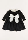 Velvet Smocked Lace Collar Long Sleeve Dress in Black (2-10yrs) Dresses  from Pepa London