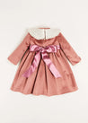 Velvet Handmade Collar Long Sleeve Dress in Pink (2-10yrs) Dresses  from Pepa London