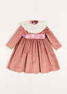 Velvet Handmade Collar Long Sleeve Dress in Pink (2-10yrs) Dresses  from Pepa London