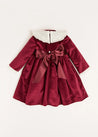 Velvet Handmade Collar Long Sleeve Dress in Burgundy (2-10yrs) Dresses  from Pepa London