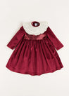 Velvet Handmade Collar Long Sleeve Dress in Burgundy (2-10yrs) Dresses  from Pepa London