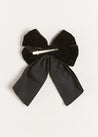 Velvet Long Bow Clip in Black Hair Accessories  from Pepa London