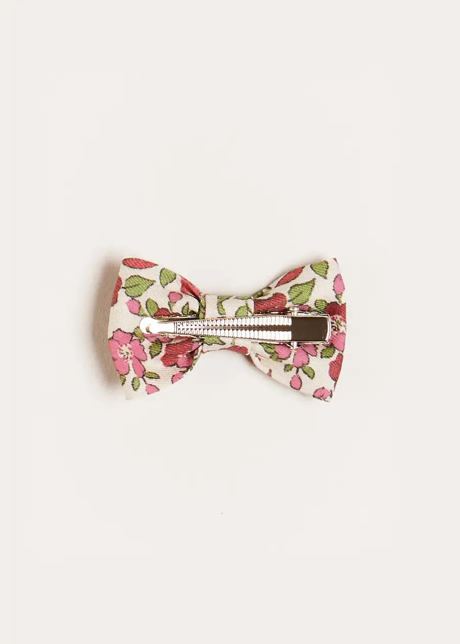 Daphne Floral Small Bow Clip in Raspberry Hair Accessories  from Pepa London